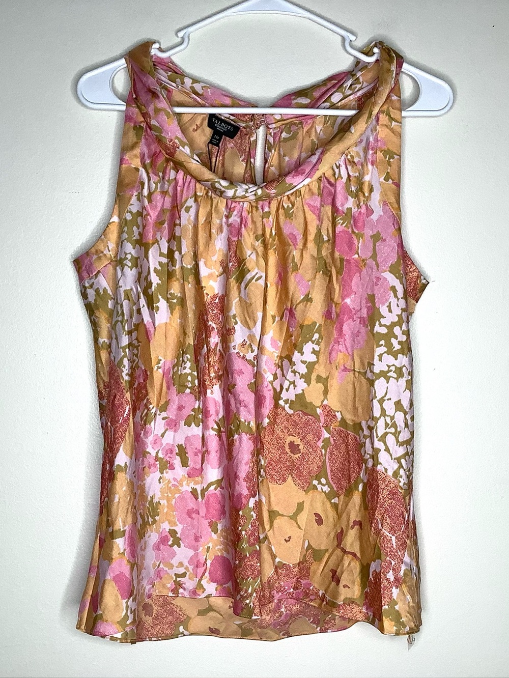 < NWT Talbots Peach/Pink Floral Twist Neck Tank Top >